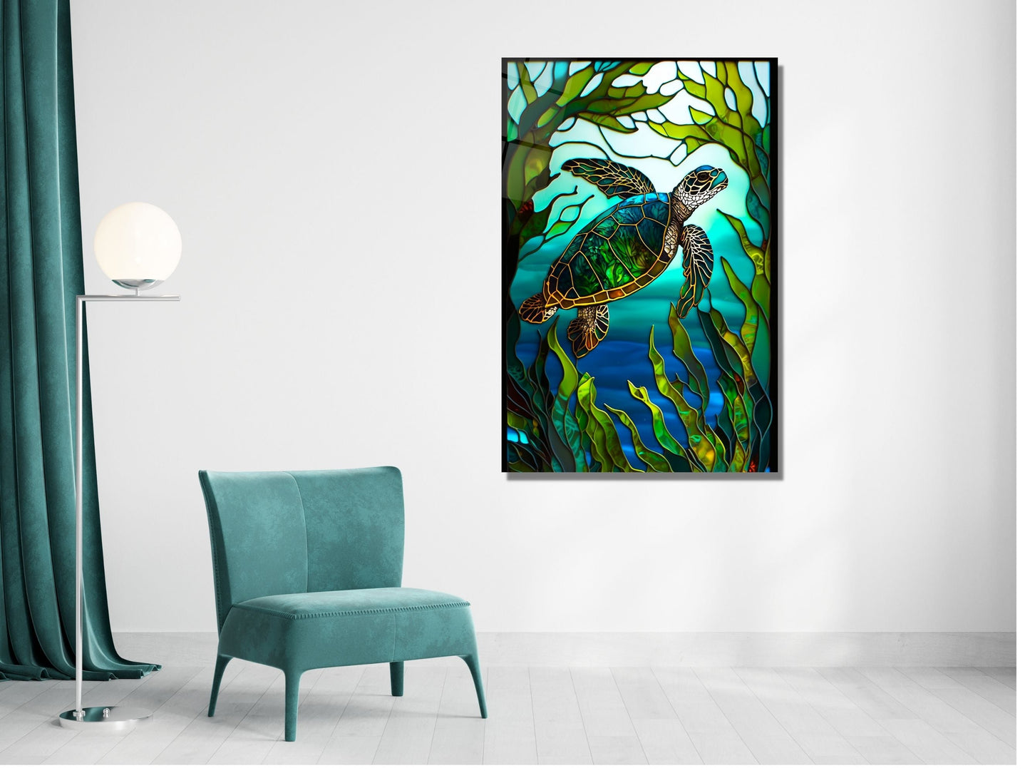 Stained Glass Sea Turtle Pattern Wall Art Window-Wall Painting Decor