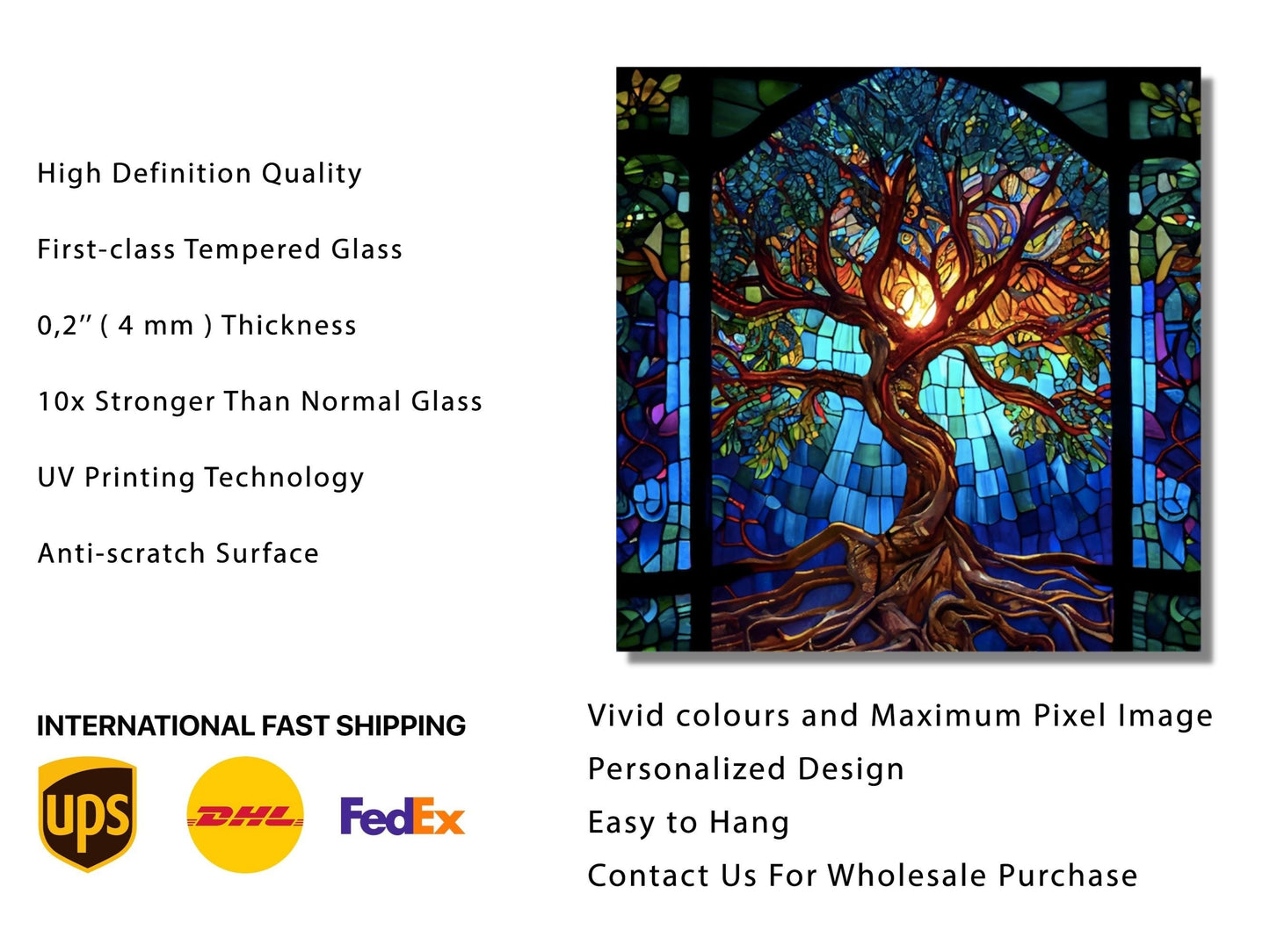 Stained Glass Wall Art Tree of Life Window-Wall Painting Decor