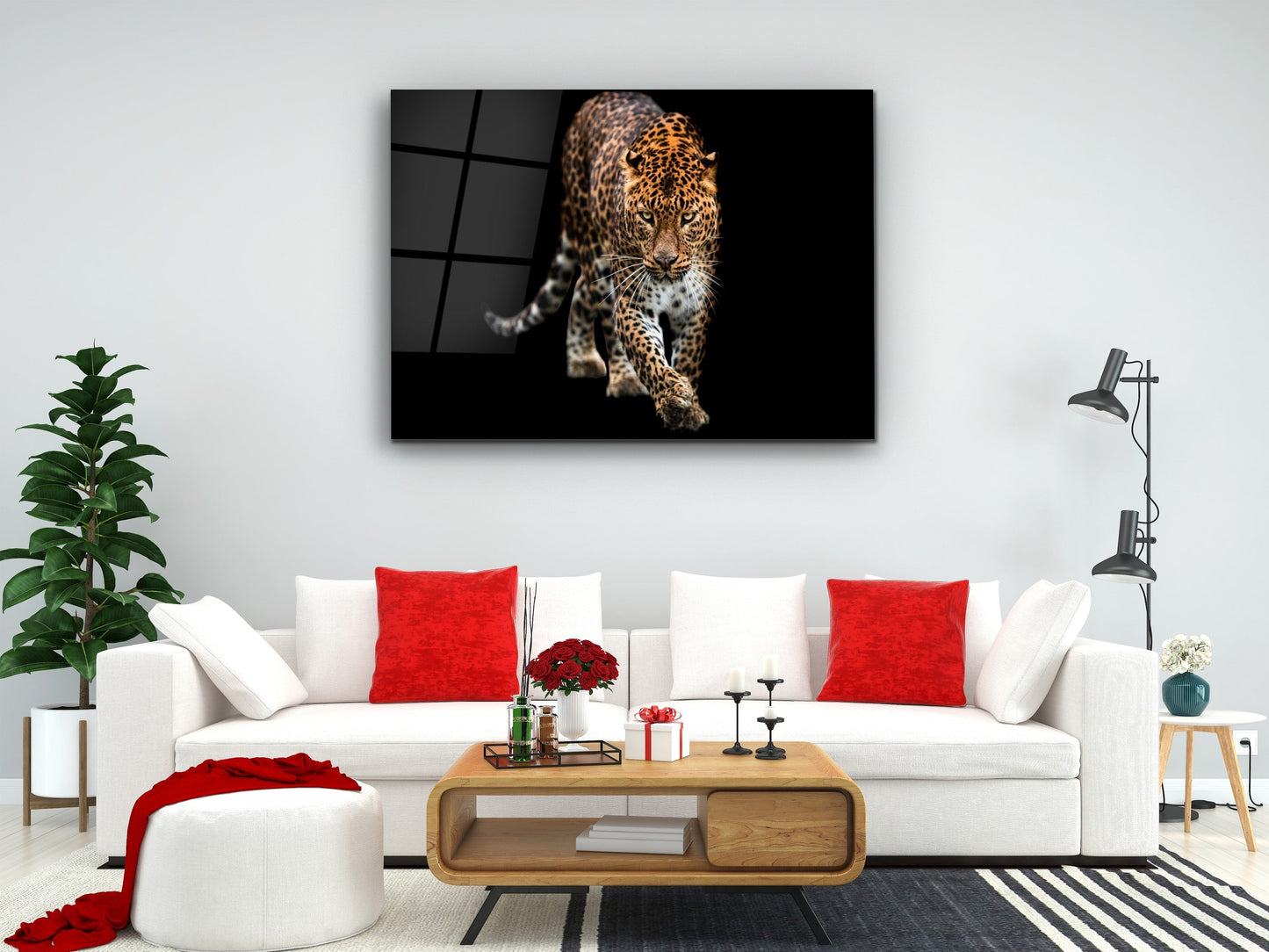 Leopard Glass Printing Wall Art-Home Office Wall Painting Decoration