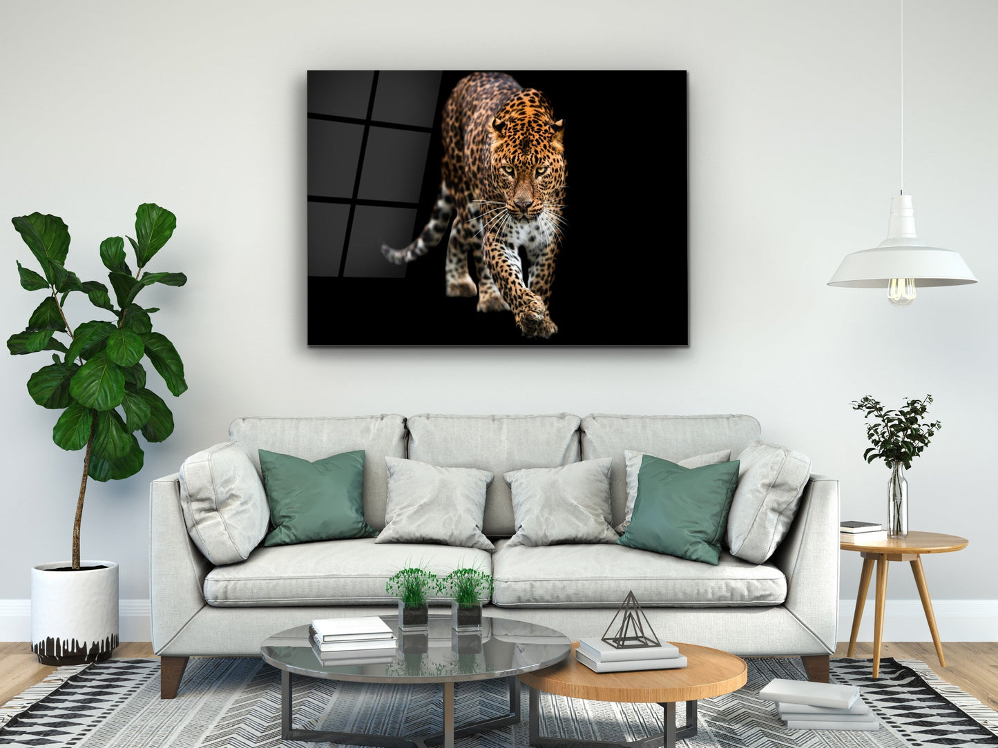 Leopard Glass Printing Wall Art-Home Office Wall Painting Decoration