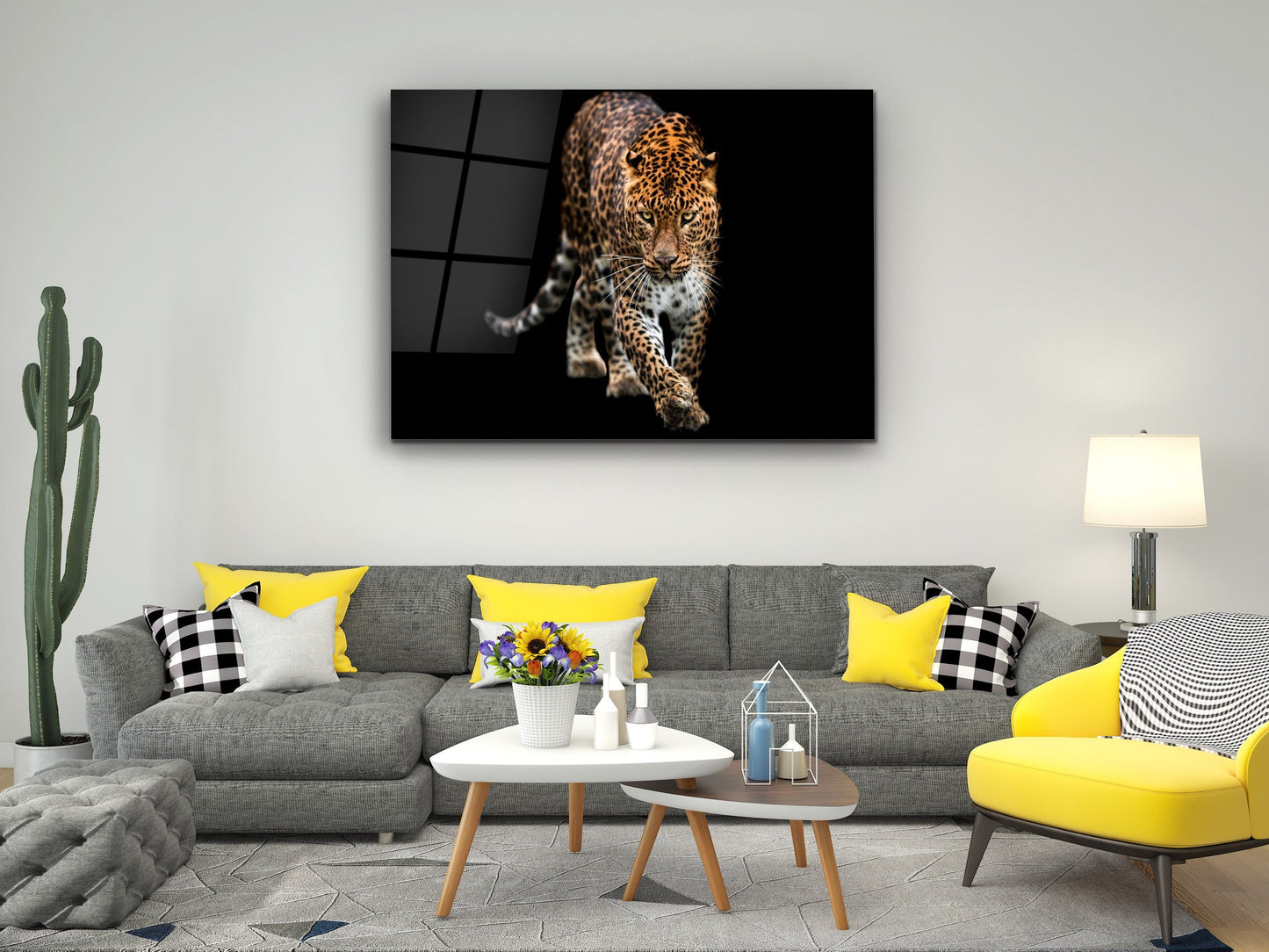Leopard Glass Printing Wall Art-Home Office Wall Painting Decoration