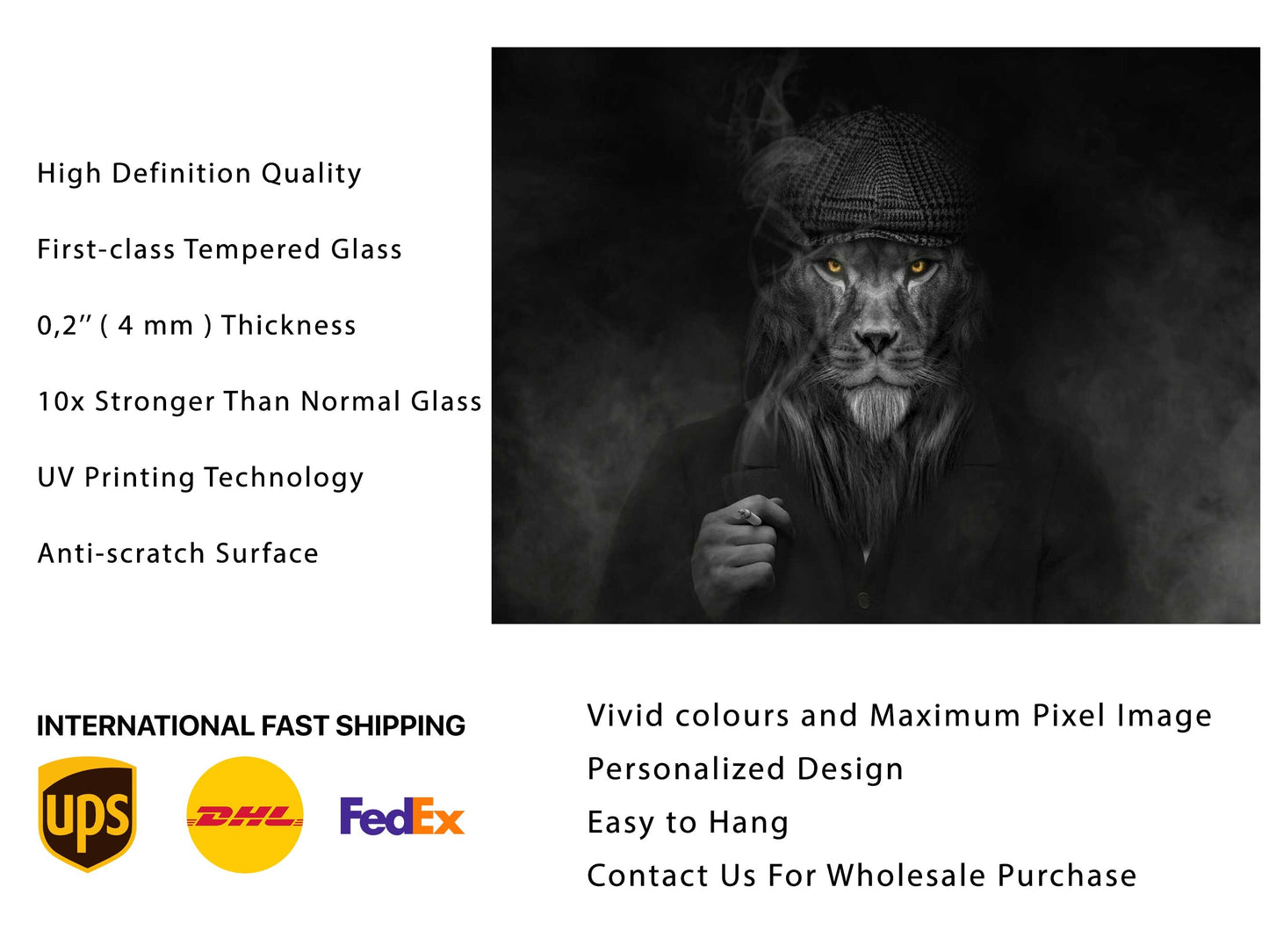 Lion Glass Printing Wall Art-Home Office Wall Painting Decoration