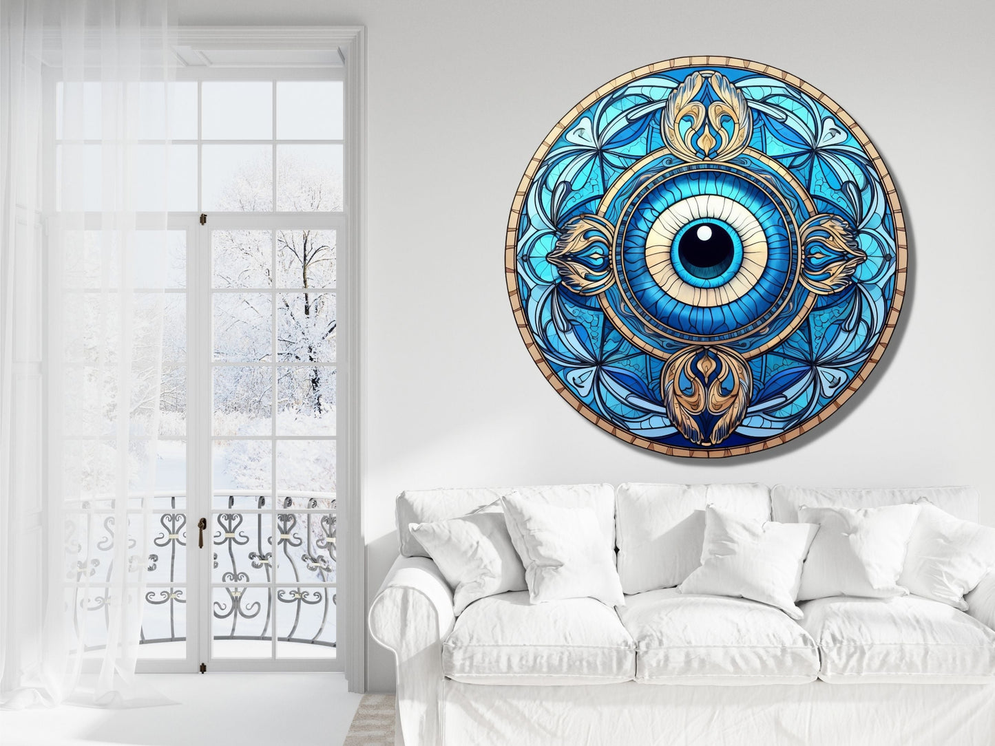 Round Evil Eye Glass Printing Wall Art-Home Office Wall Painting Decor