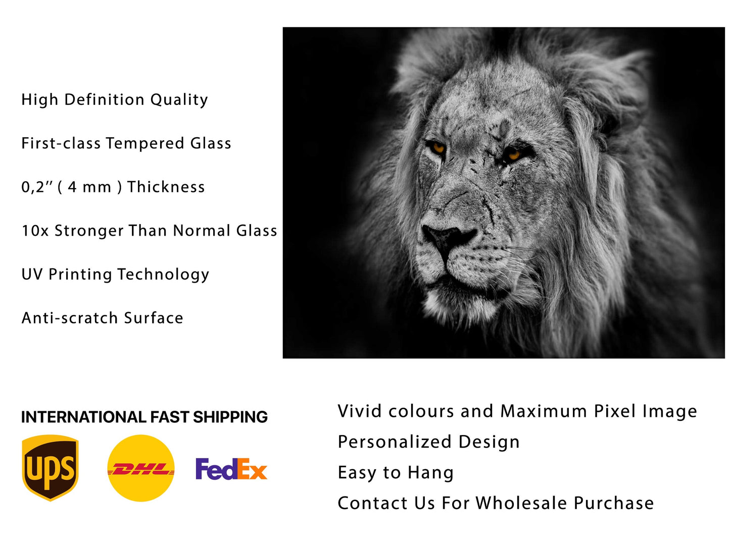 Lion Glass Printing Wall Art-Home Office Wall Painting Decoration