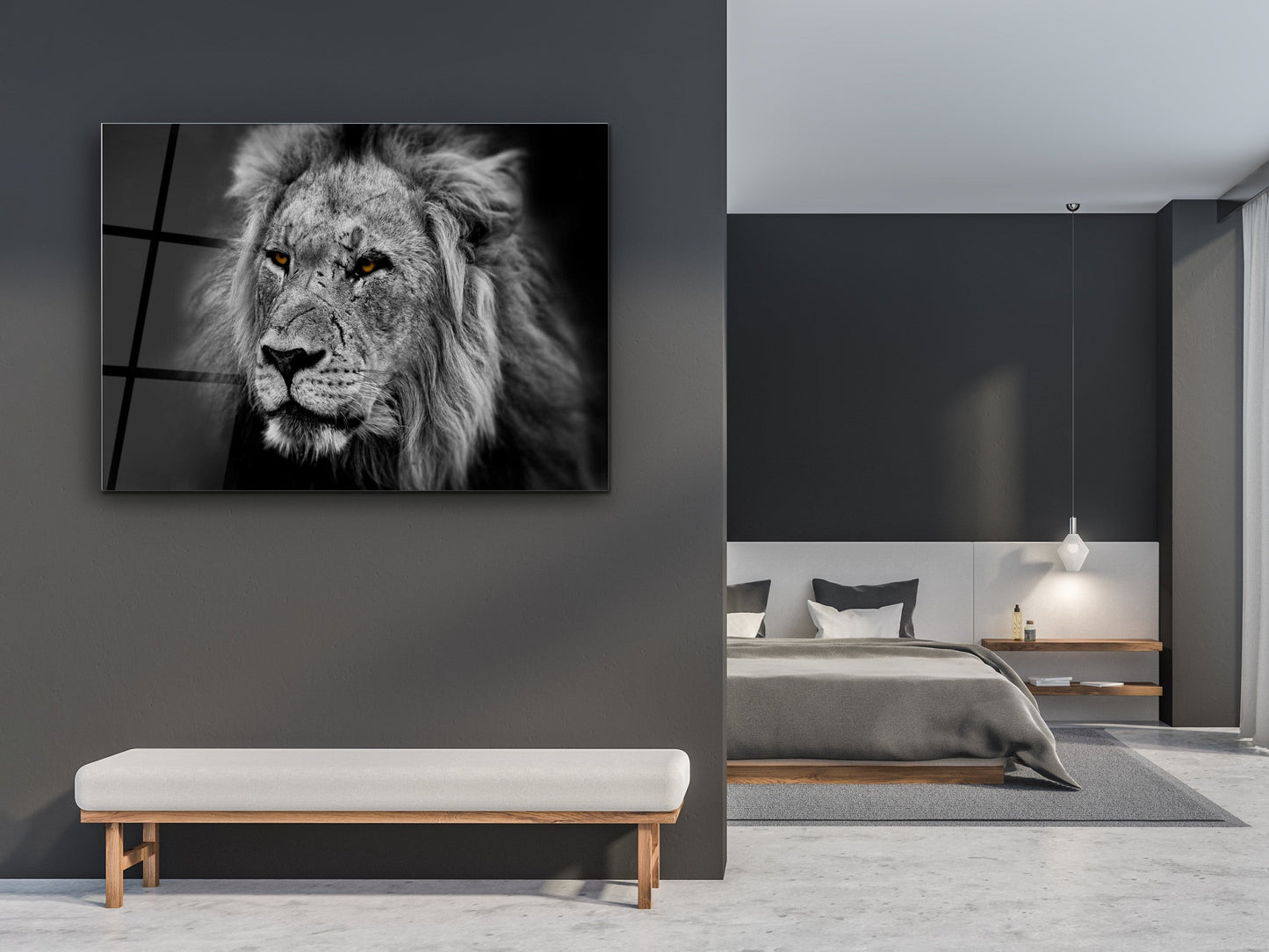 Lion Glass Printing Wall Art-Home Office Wall Painting Decoration