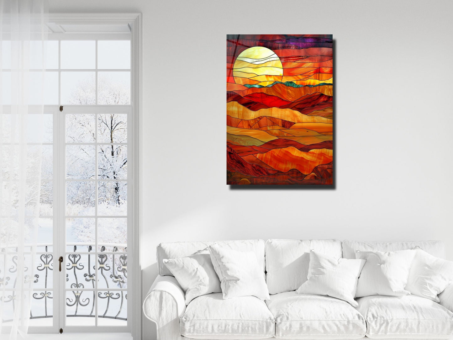 Stained Glass Sunset Pattern Wall Art Decor-Home&Office Glass Printing Wall Painting