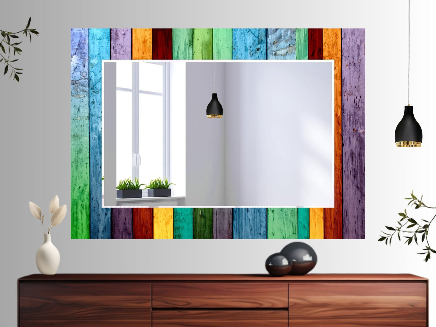 Abstract Stained Glass Pattern Wall Mirror-Home Office Wall Decoration