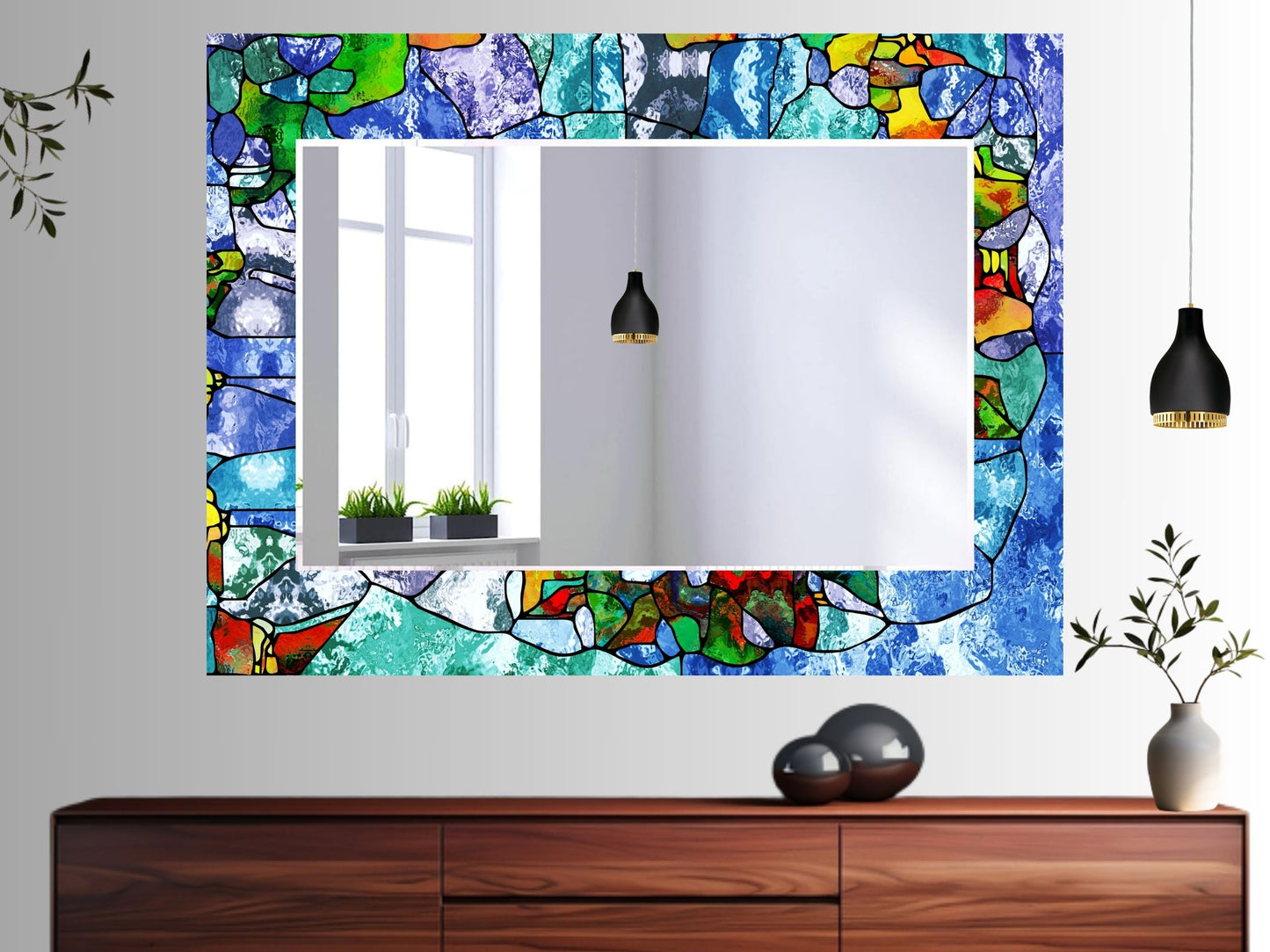 Abstract Stained Glass Pattern Wall Mirror-Home Office Wall Decoration