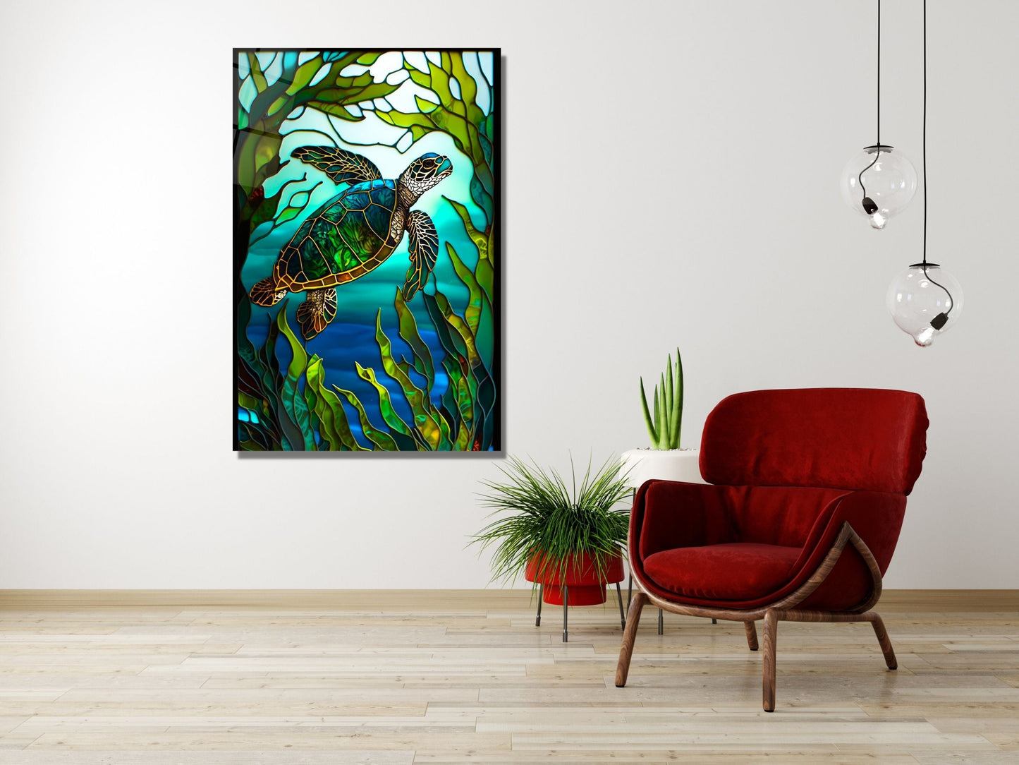 Stained Glass Sea Turtle Pattern Wall Art Window-Wall Painting Decor