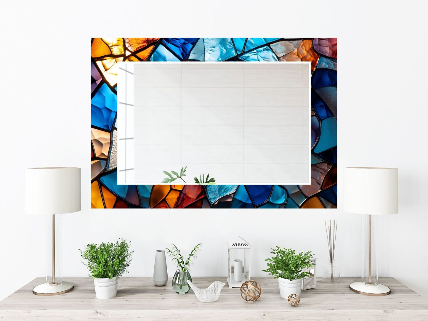 Abstract Stained Glass Pattern Wall Mirror-Home Office Wall Decoration