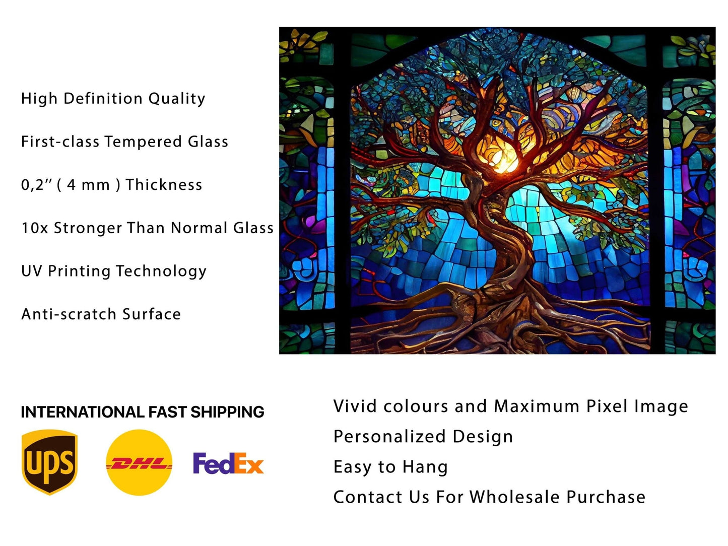 Stained Glass Wall Art Tree of Life Window-Wall Painting Decor