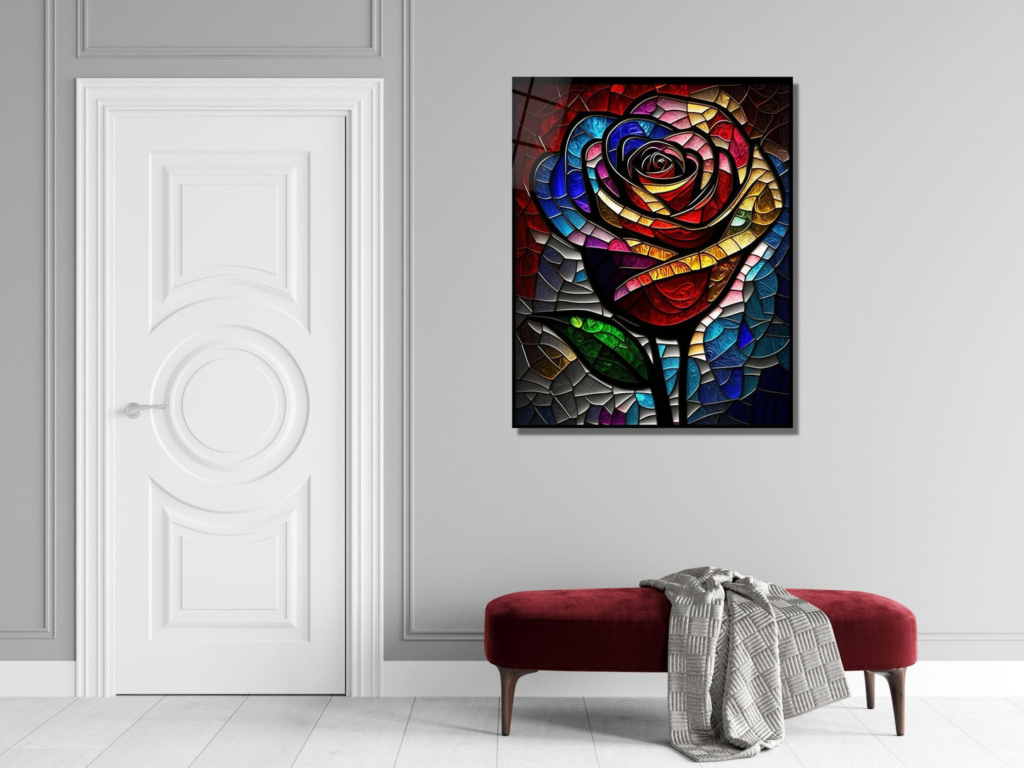 Stained Glass Rose Pattern Wall Art Window-Wall Painting Decor