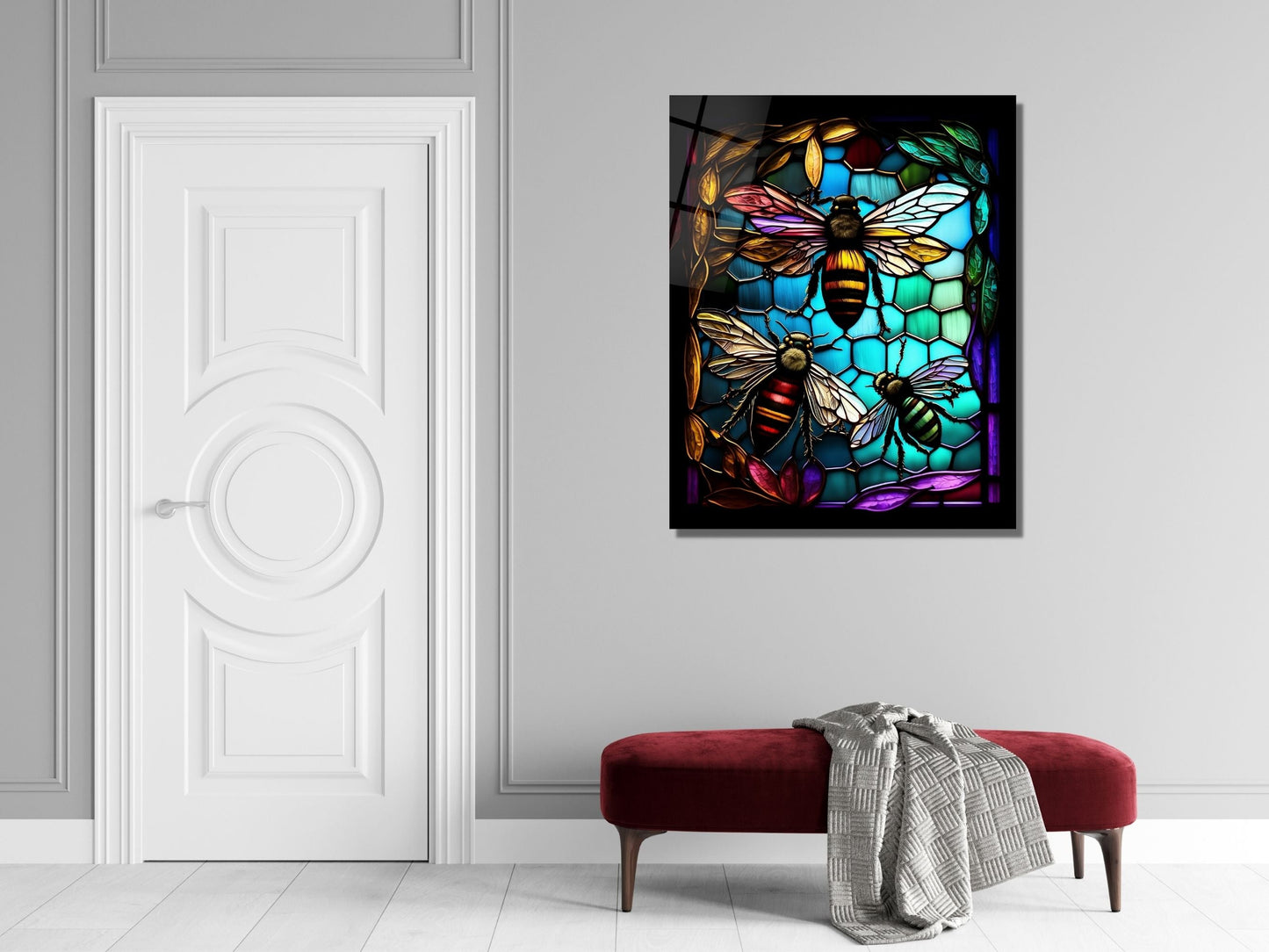 Stained Glass Bee Pattern Wall Art Window-Wall Painting Decor