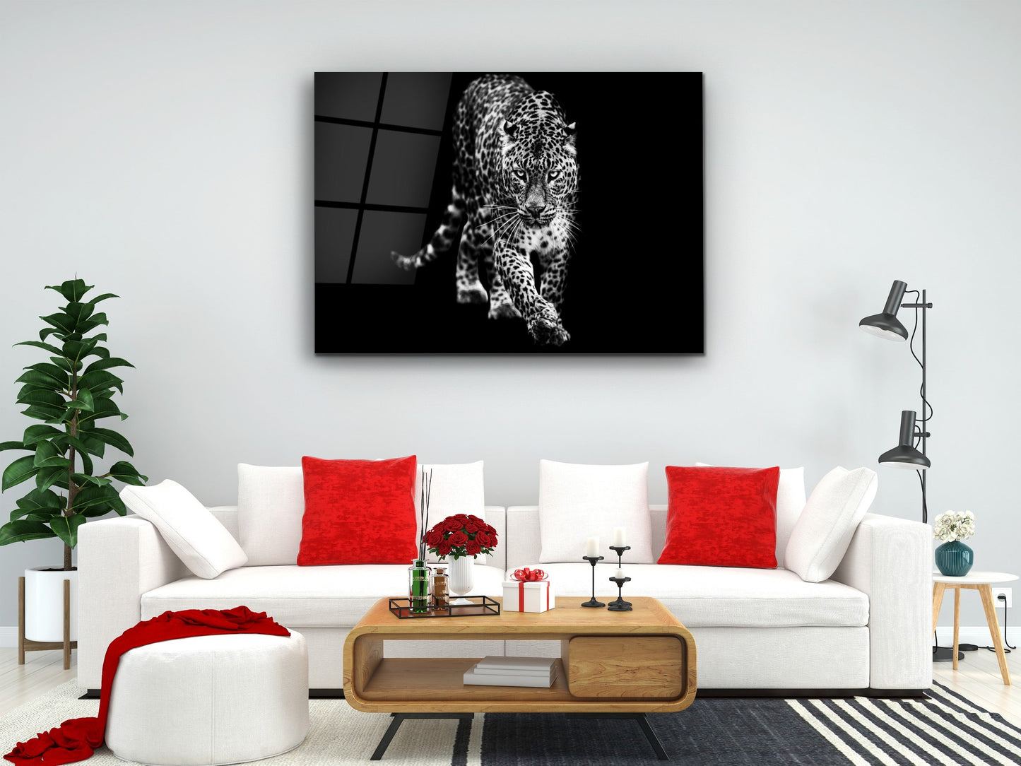 Leopard Glass Printing Wall Art-Home Office Wall Painting Decoration