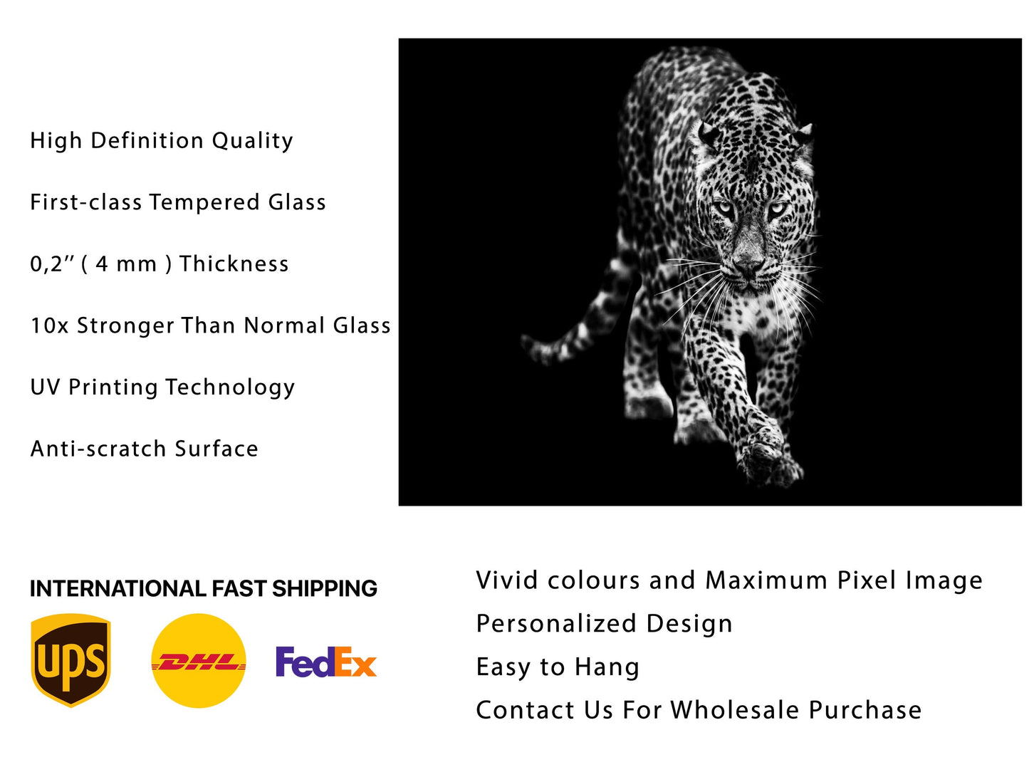 Leopard Glass Printing Wall Art-Home Office Wall Painting Decoration