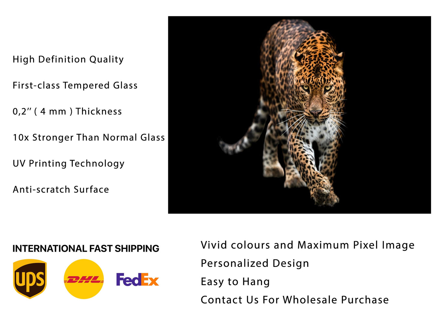 Leopard Glass Printing Wall Art-Home Office Wall Painting Decoration