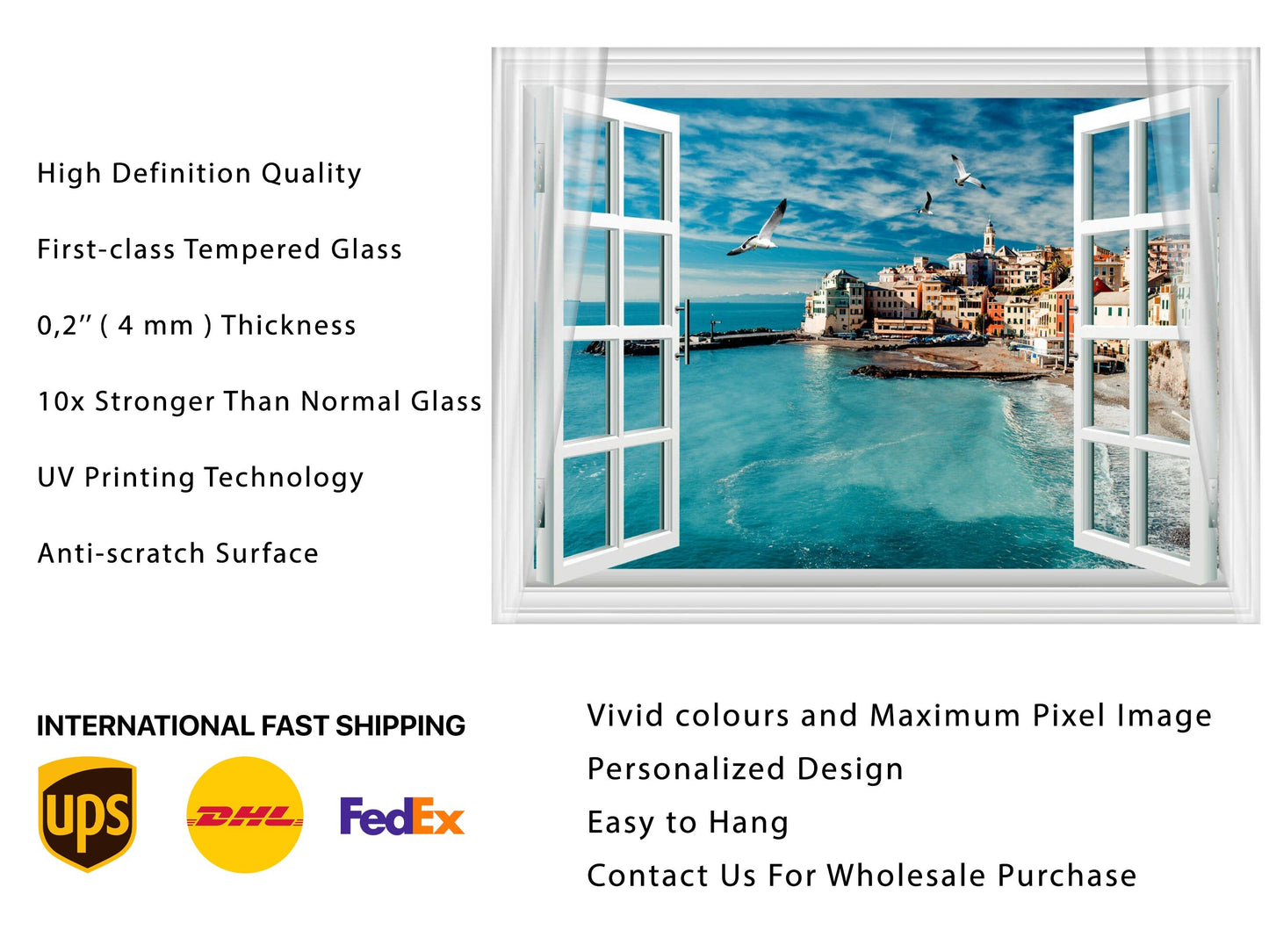 Sea View Glass Printing Wall Art-Home Office Wall Painting Decoration