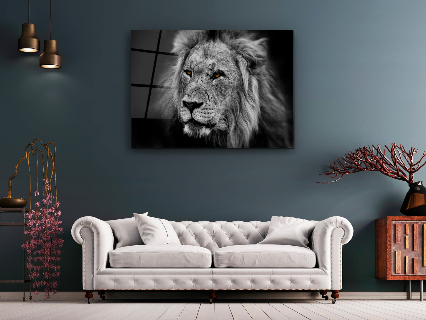 Lion Glass Printing Wall Art-Home Office Wall Painting Decoration