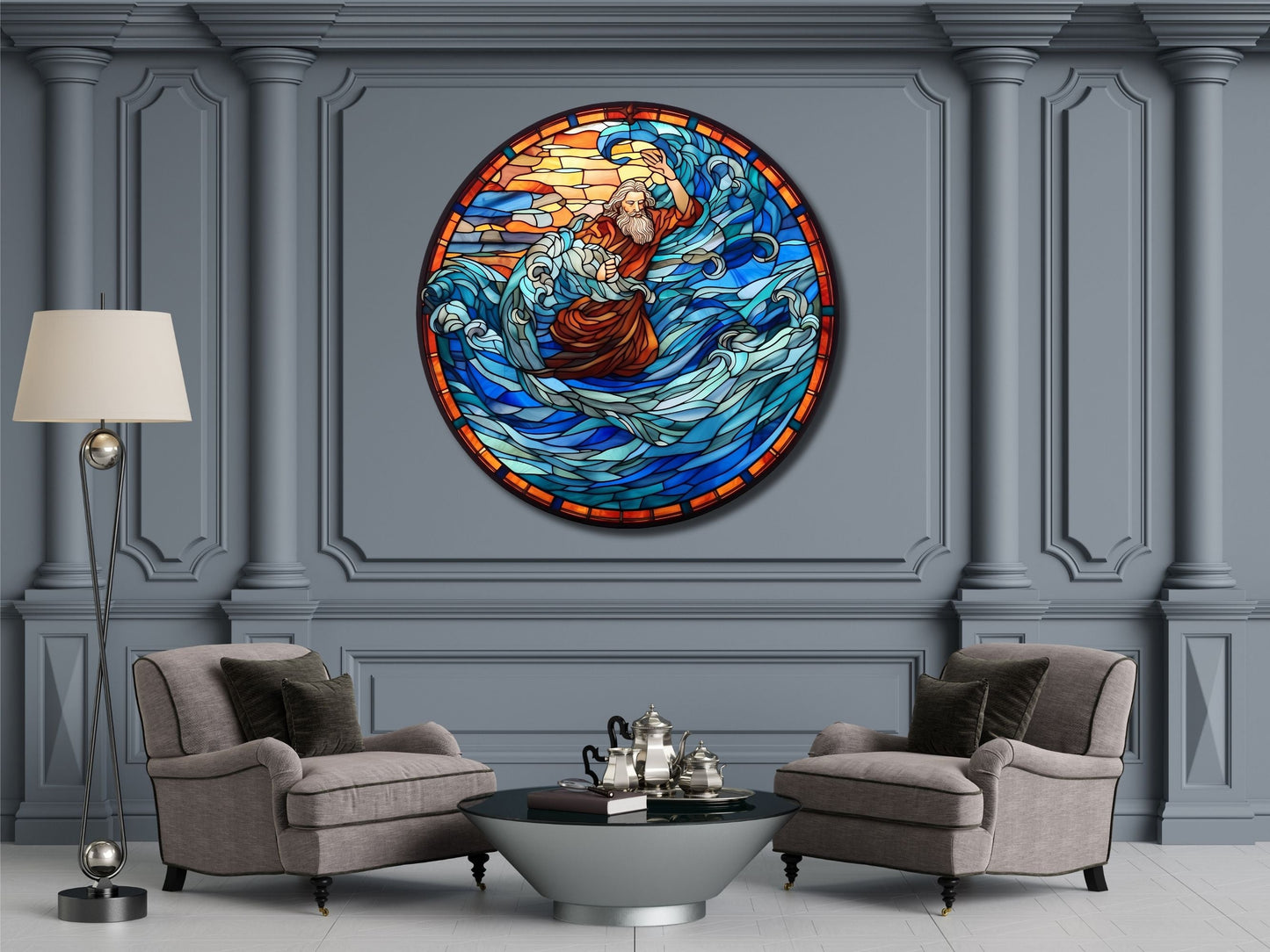 Stained Glass Ocean Wave Pattern Wall Art Window-Wall Painting Decor