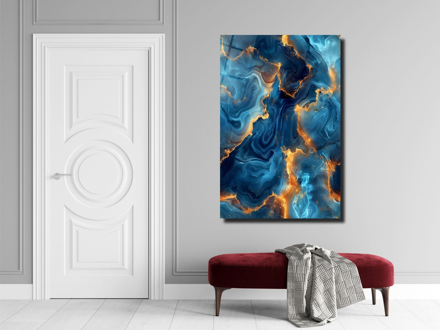 Abstract Blue&Gold Marble Pattern Glass Wall Art-Home&Office Glass Printing Wall Decor