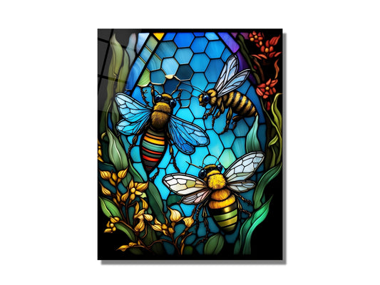 Stained Glass Bee Pattern Wall Art Window-Wall Painting Decor
