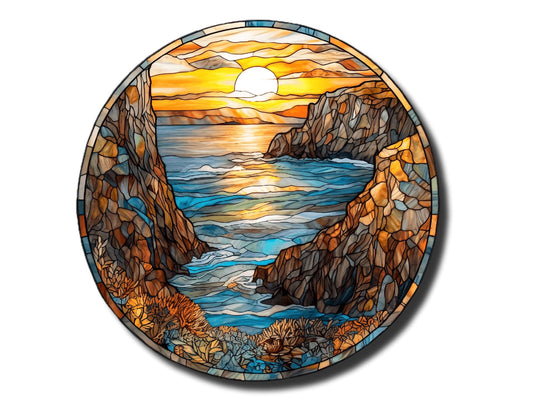 Stained Glass Sunset Pattern Wall Art Decor-Glass Printing Wall Painting Round
