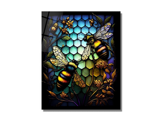 Stained Glass Bee Pattern Wall Art Window-Wall Painting Decor