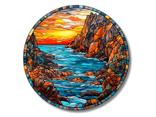 Stained Glass Sunset Pattern Wall Art Decor-Glass Printing Wall Painting Round