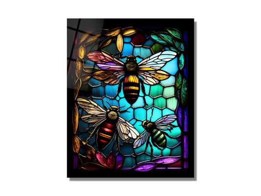 Stained Glass Bee Pattern Wall Art Window-Wall Painting Decor