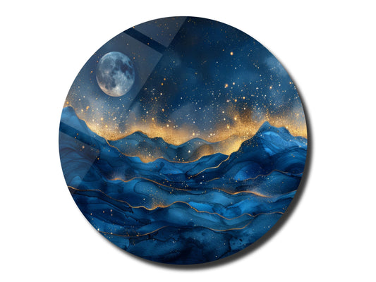 Abstract Blue Moon Wall Art Decor-Home&Office Glass Printing Wall Painting