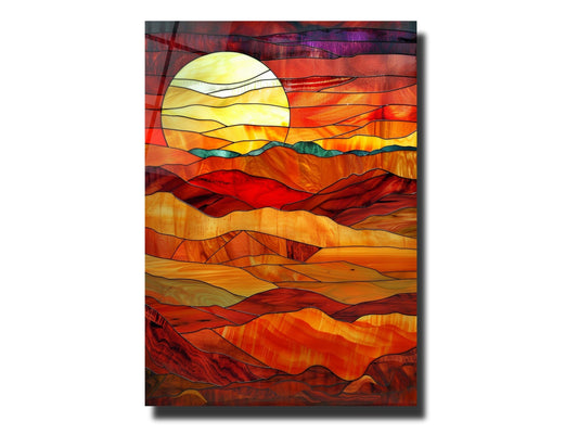 Stained Glass Sunset Pattern Wall Art Decor-Home&Office Glass Printing Wall Painting