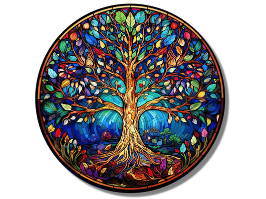 Tree of Life Stained Glass Pattern Wall Art Window-Wall Painting Decor Round