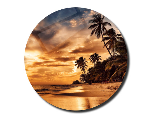 Tropical Ocean Beach&Sunset Wall Art Decor-Home&Office Glass Printing Wall Painting