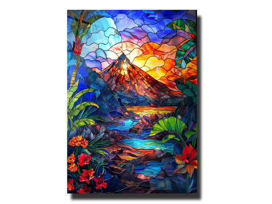Stained Glass Sunset Pattern Wall Art Decor-Home&Office Glass Printing Wall Painting