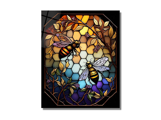 Stained Glass Bee Pattern Wall Art Window-Wall Painting Decor