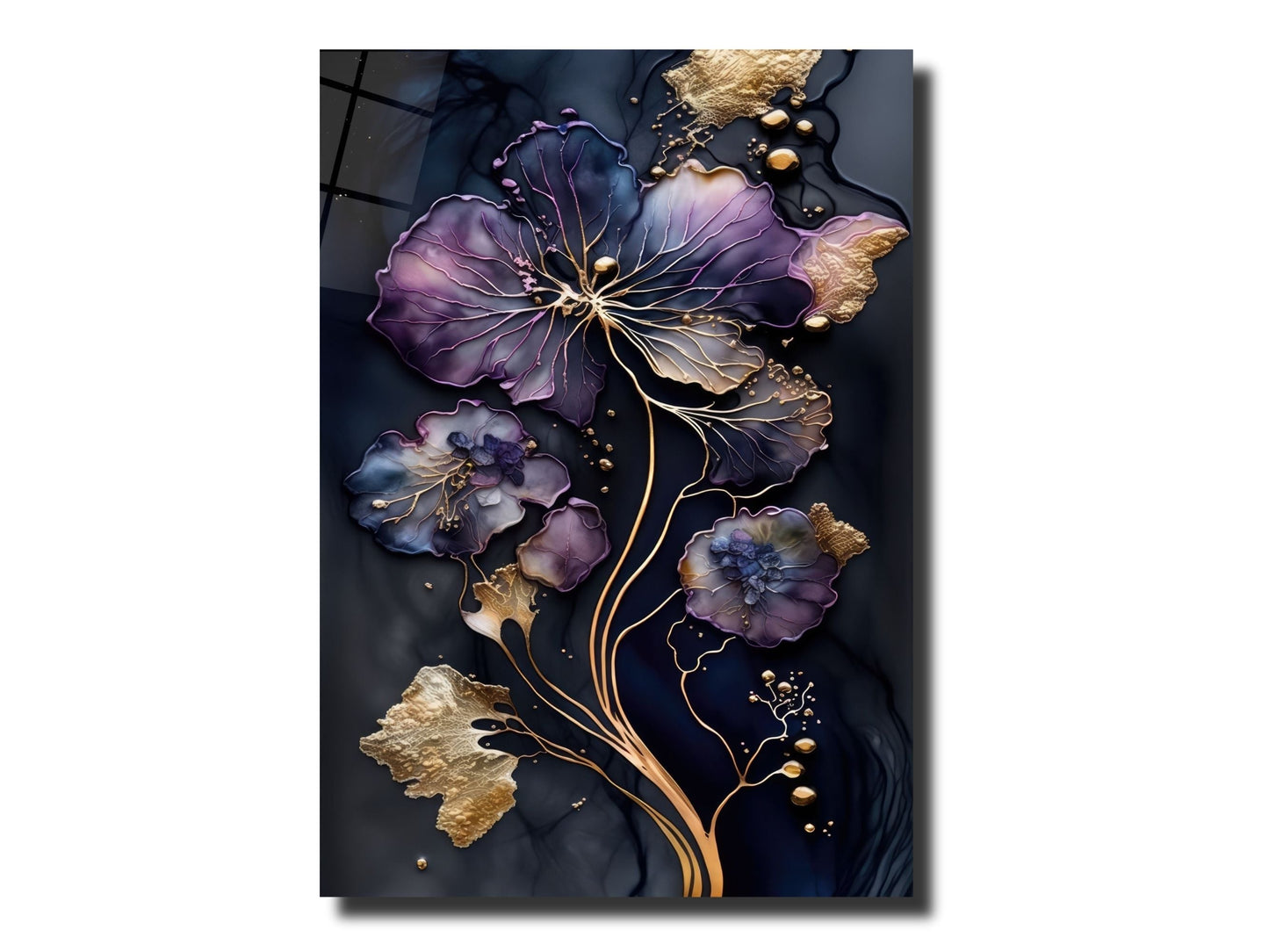 Abstract Gold&Purple Floral Glass Wall Art-Home&Office Glass Printing Wall Decor
