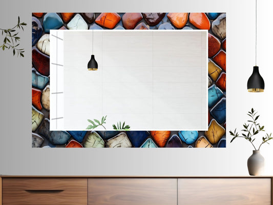 Abstract Colorful Stone Design Wall Mirror Decoration