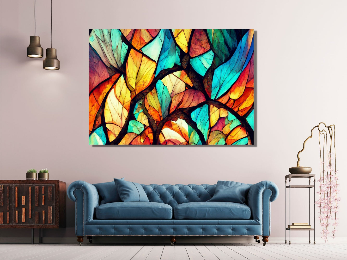 Abstract Floral Glass Printing Wall Art-Home Office Wall Painting Decor