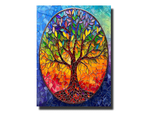 Stained Glass Tree of Life Pattern Wall Art Decor-Home&Office Glass Printing Wall Painting