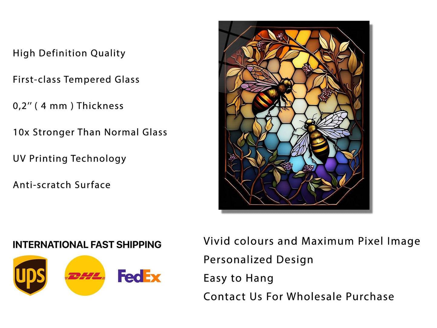 Stained Glass Bee Pattern Wall Art Window-Wall Painting Decor