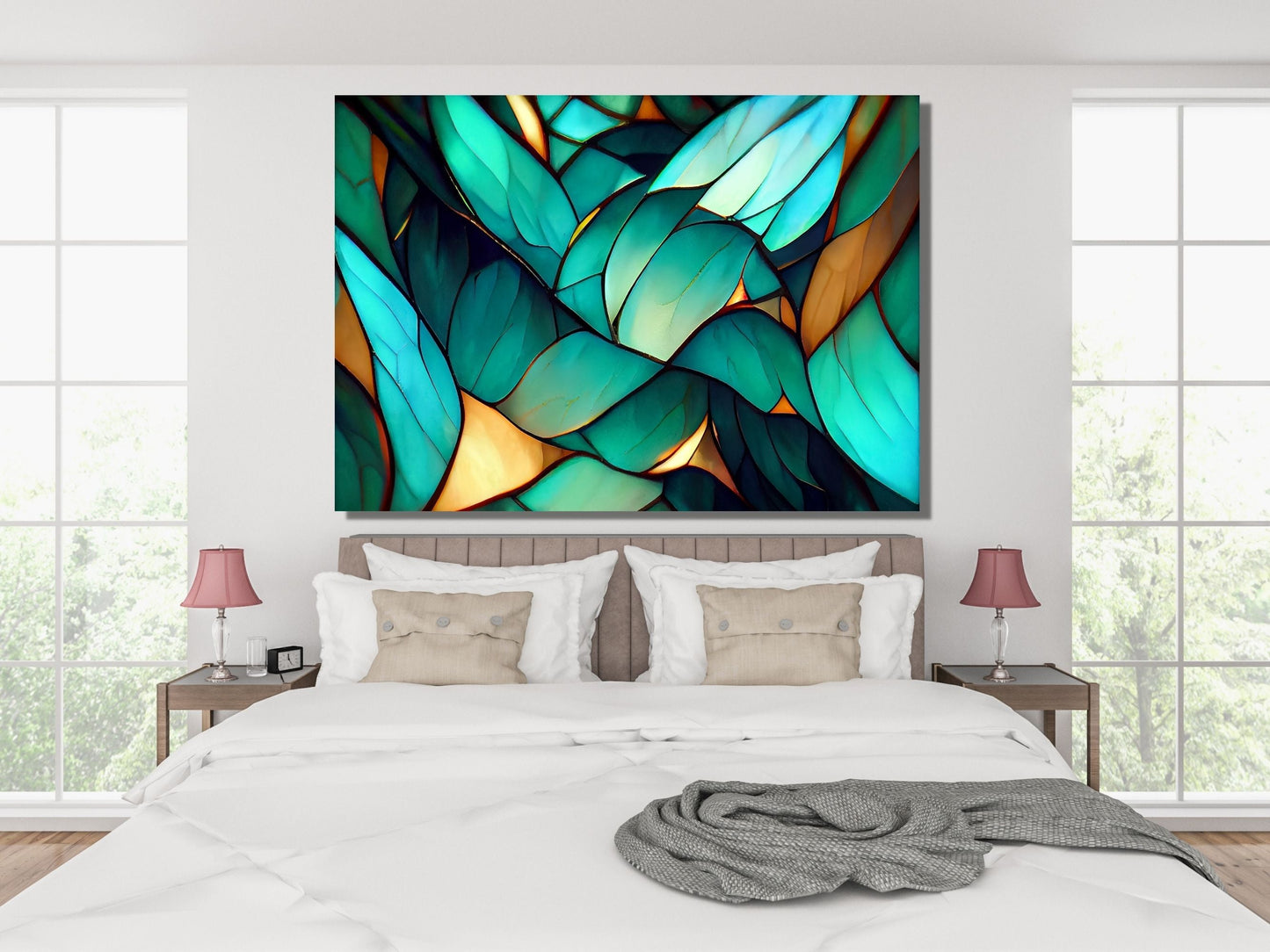 Abstract Floral Glass Printing Wall Art-Home Office Wall Painting Decor