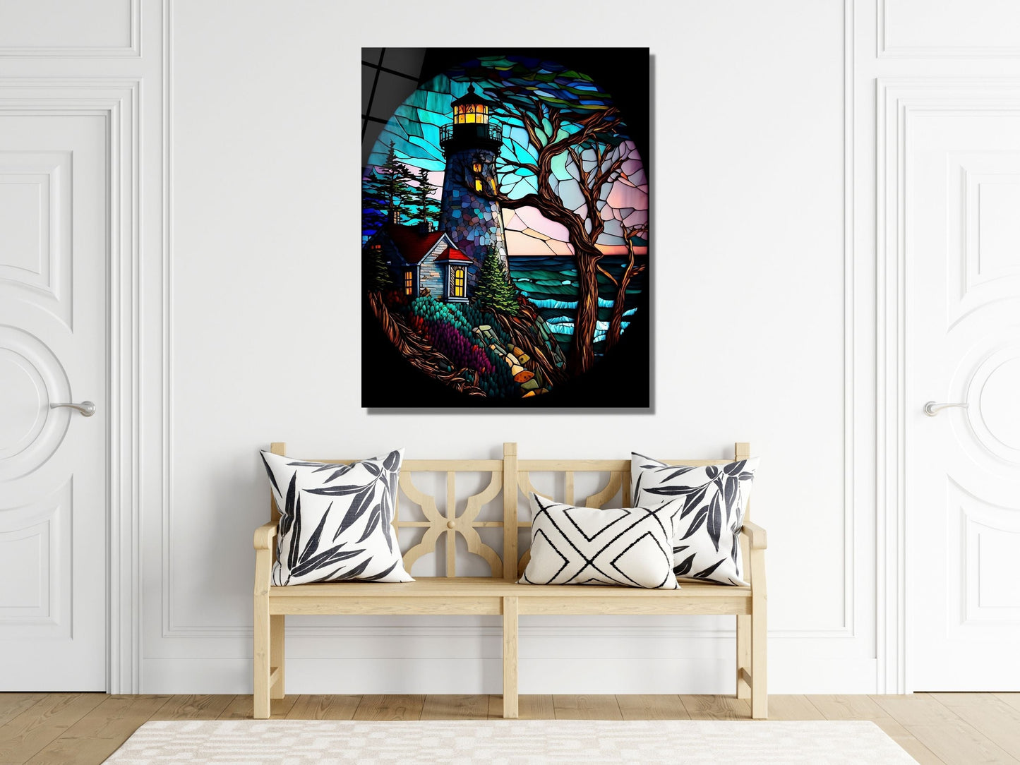 Stained Glass Light House Pattern Wall Art Window-Wall Painting Decor
