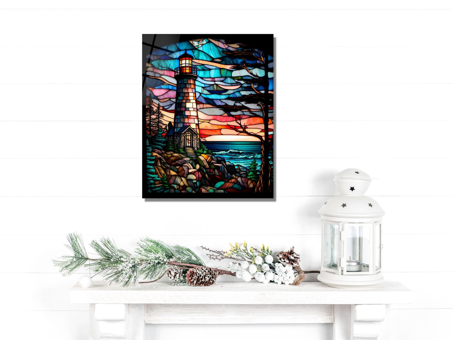 Stained Glass Light House Pattern Wall Art Window-Wall Painting Decor