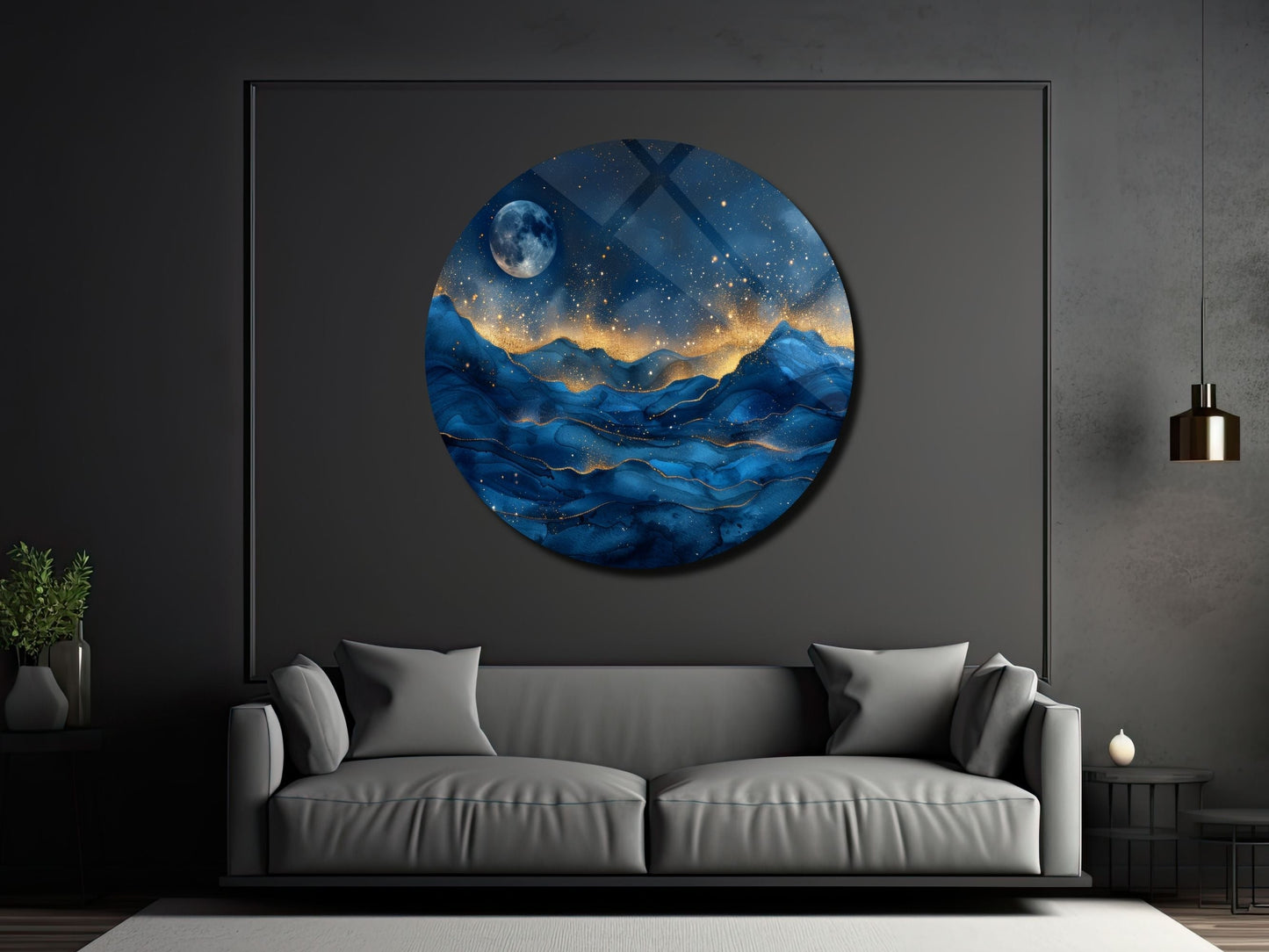 Abstract Blue Moon Wall Art Decor-Home&Office Glass Printing Wall Painting