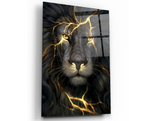 Lion Glass Printing Wall Art-Home Office Wall Painting Decoration